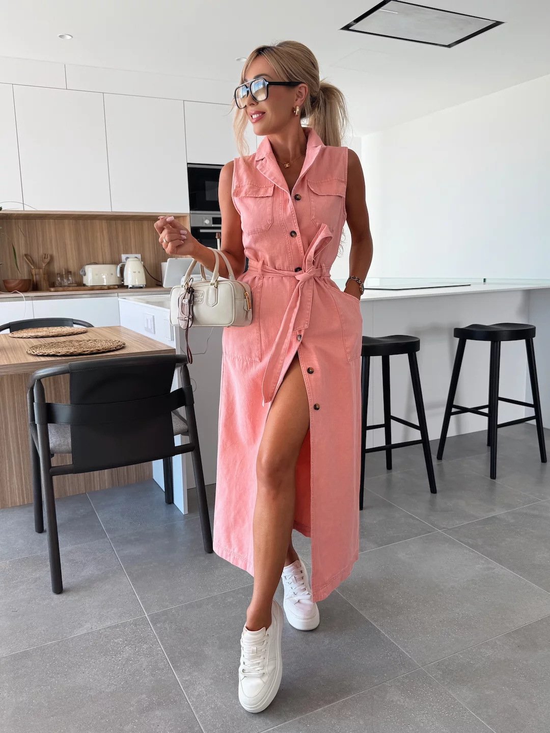 Sleeveless long lace-up denim dress(FREE SHIPPING)