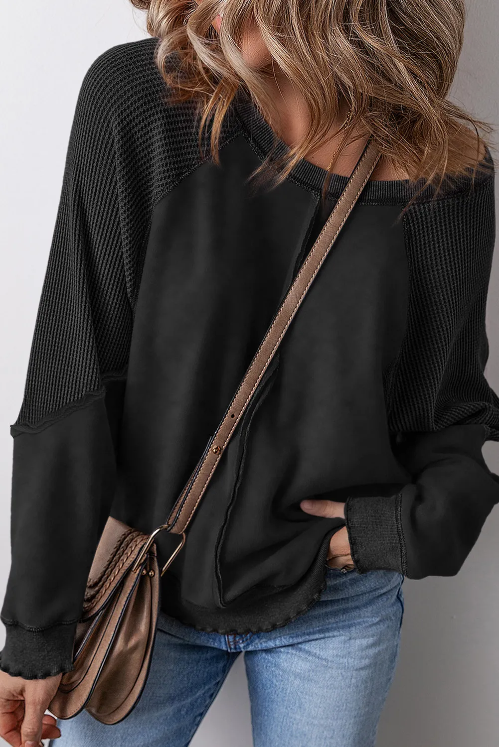 Women's Reverse Seam Waffle Knit Sweatshirt