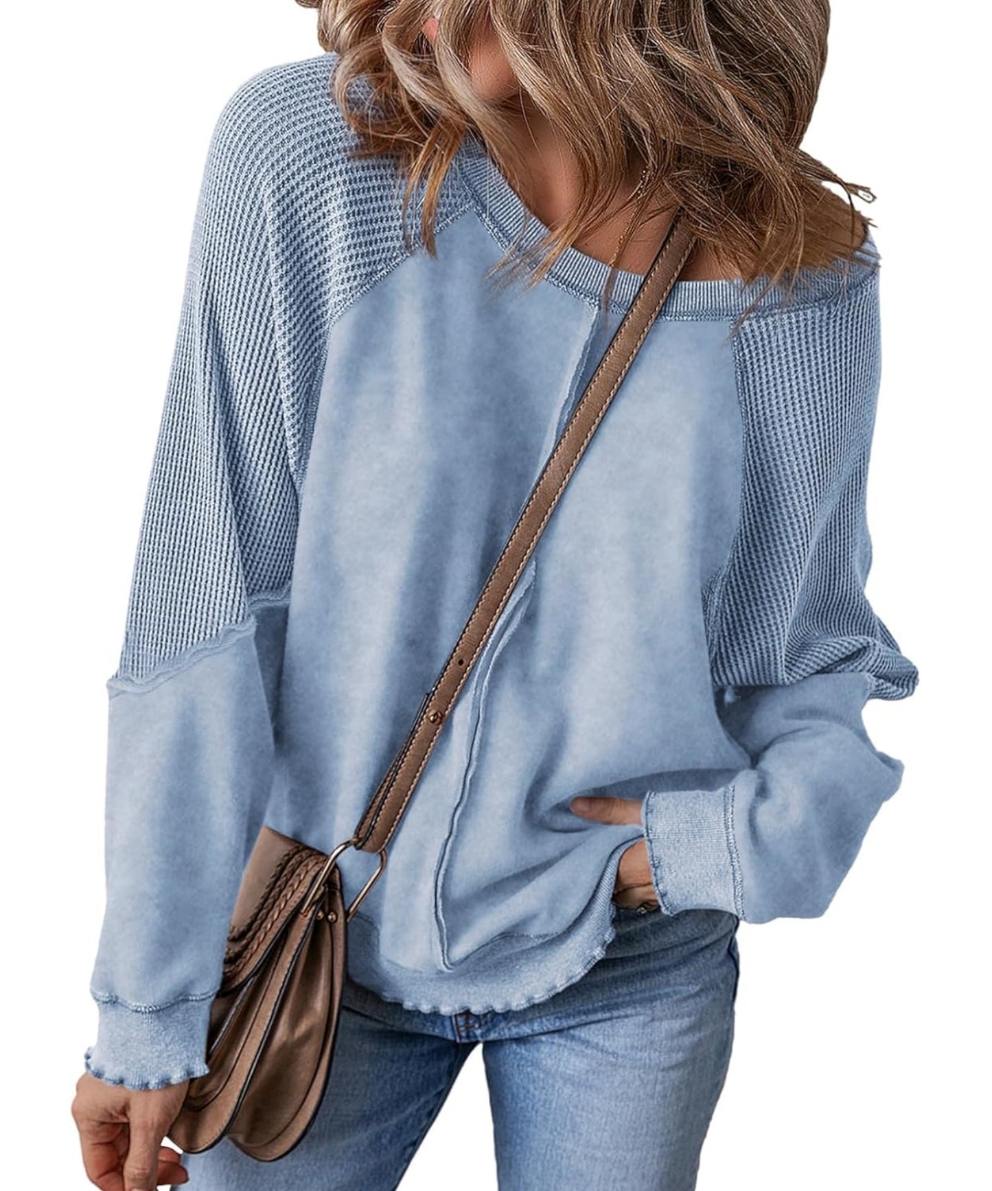 Women's Reverse Seam Waffle Knit Sweatshirt