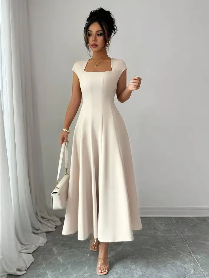 💃Women's Solid-Color Square-Neck A-Line Midi Dress