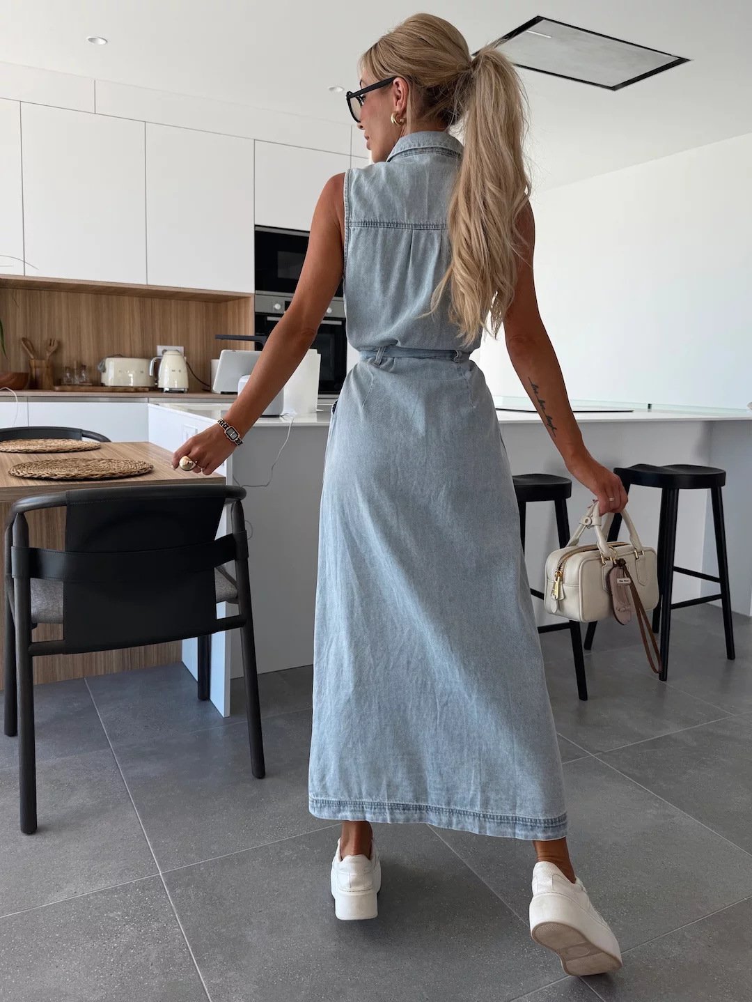 Sleeveless long lace-up denim dress(FREE SHIPPING)