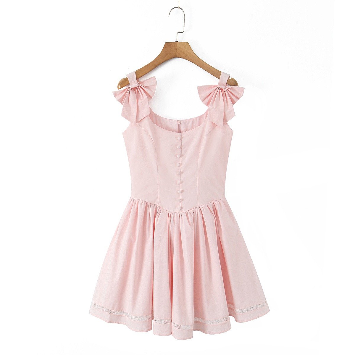 Pink Stretch Cotton Mini Dress with Tulle Lining & Bow Straps