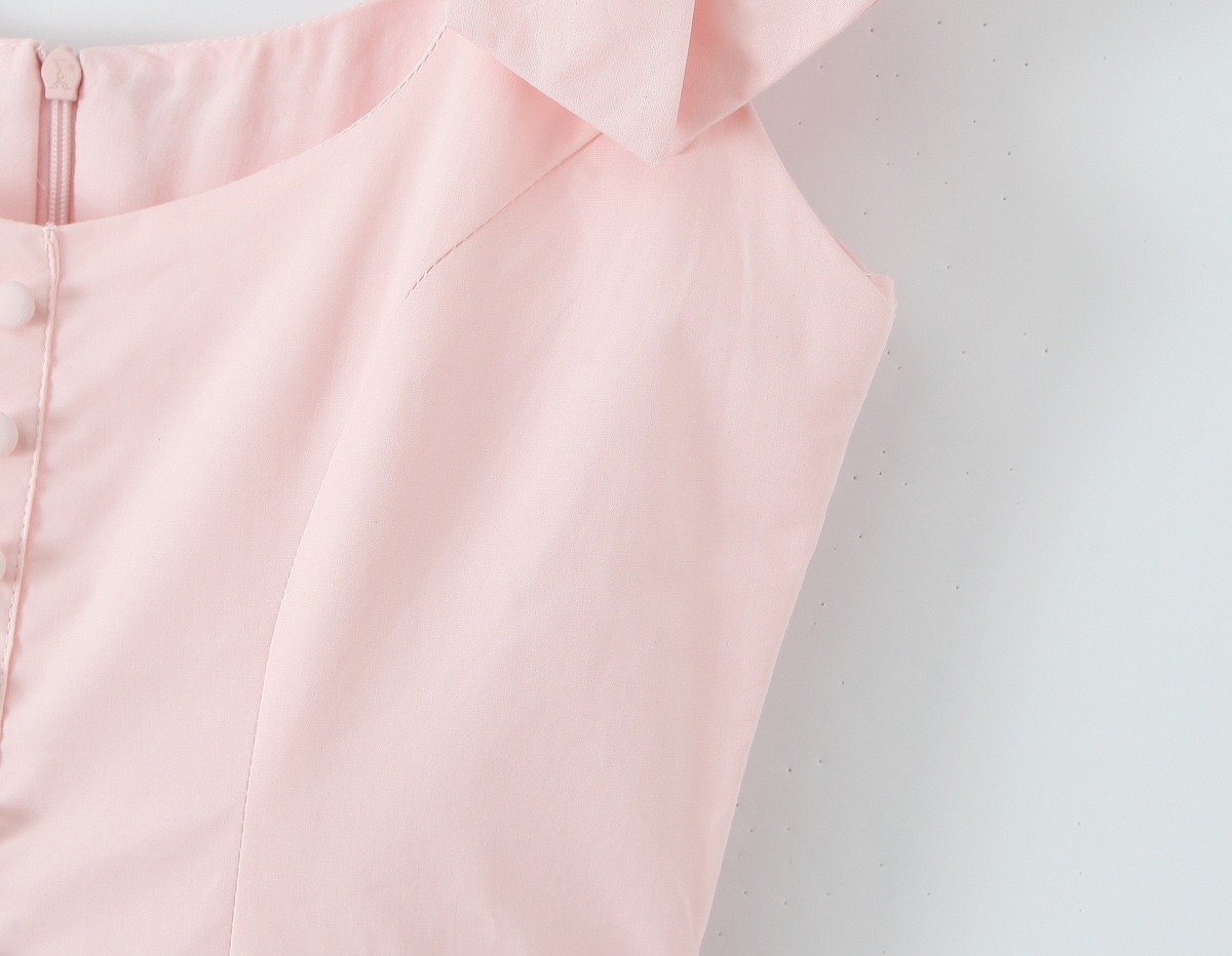 Pink Stretch Cotton Mini Dress with Tulle Lining & Bow Straps