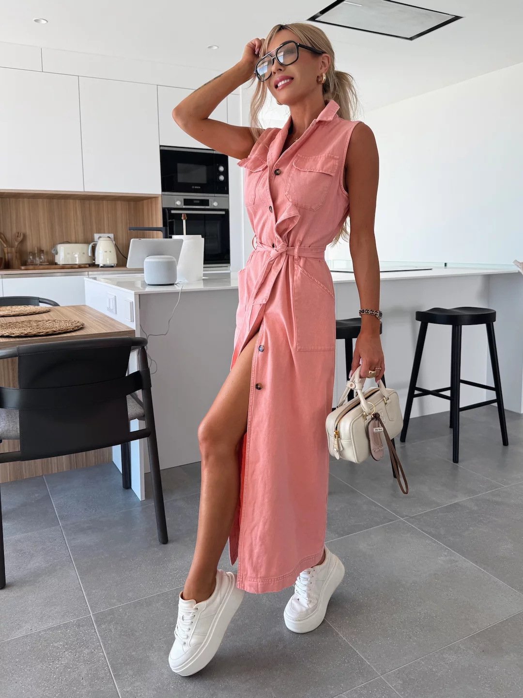 Sleeveless long lace-up denim dress(FREE SHIPPING)
