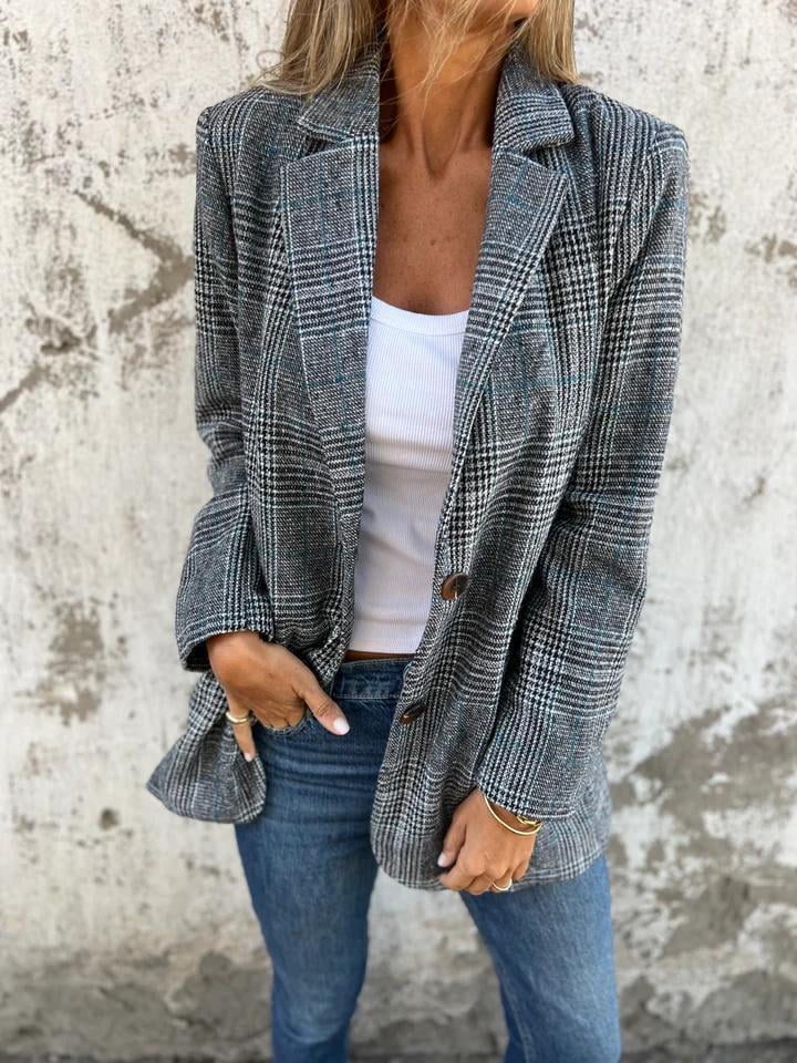 ð¥Fall Lapel Collar Slim Button Plaid Small Suit For Women