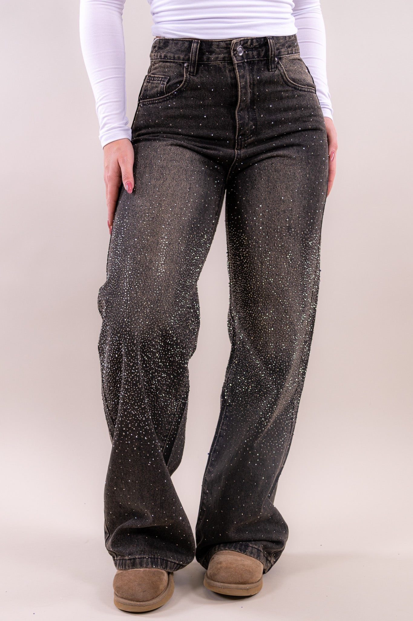 Glitter wide leg jeans
