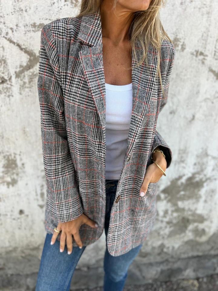 ð¥Fall Lapel Collar Slim Button Plaid Small Suit For Women