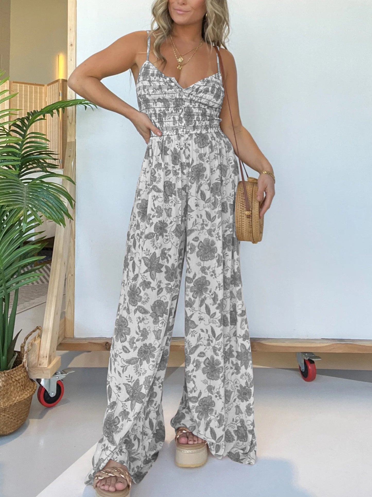 💓Floral Suspender Wide-leg Jumpsuit
