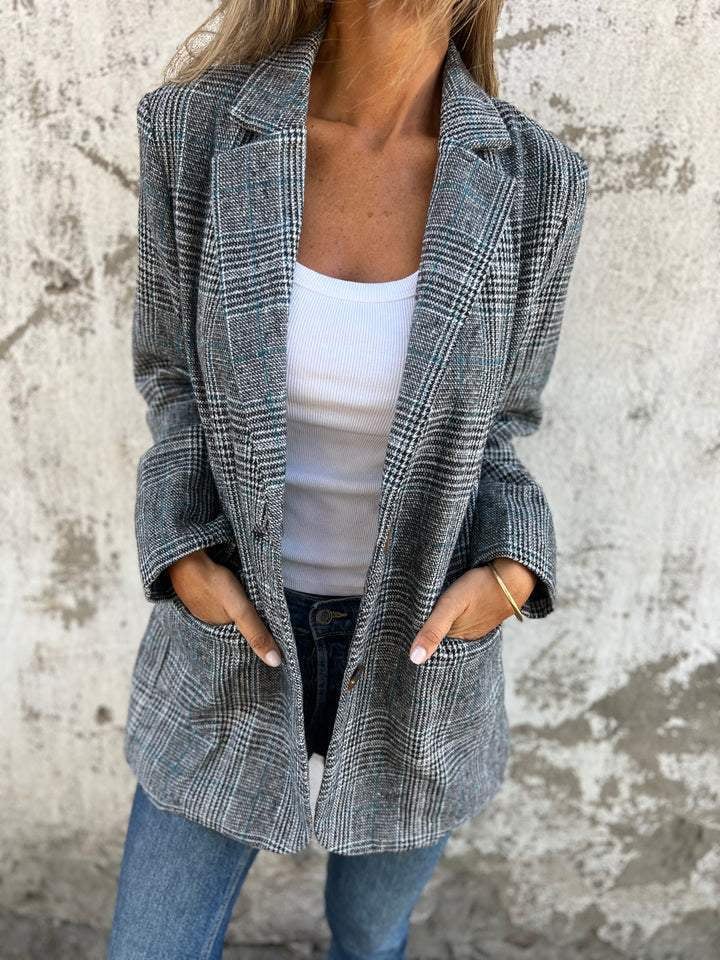 ð¥Fall Lapel Collar Slim Button Plaid Small Suit For Women