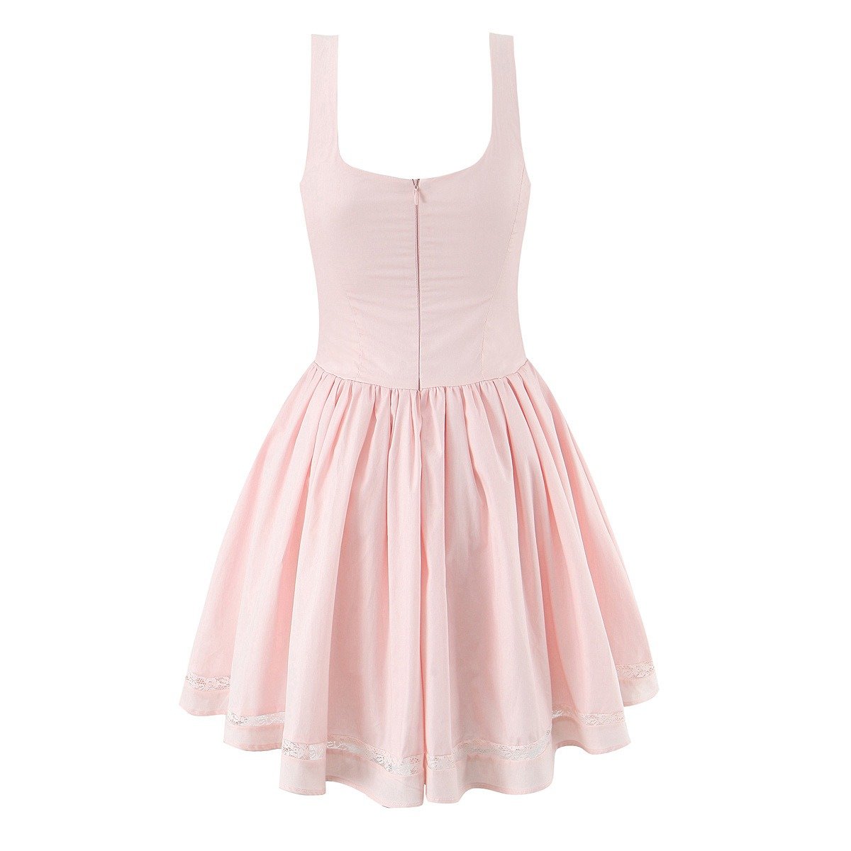 Pink Stretch Cotton Mini Dress with Tulle Lining & Bow Straps