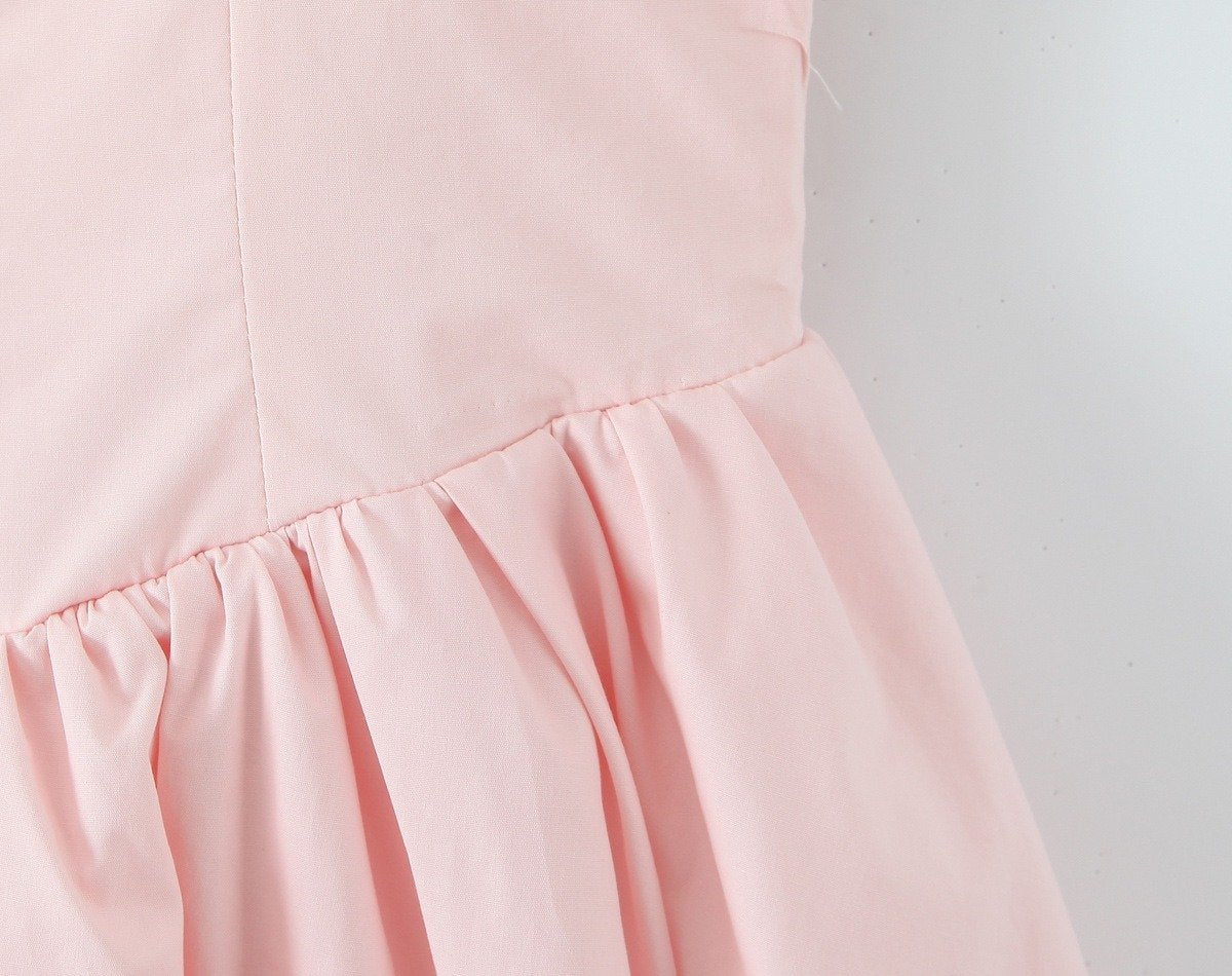 Pink Stretch Cotton Mini Dress with Tulle Lining & Bow Straps