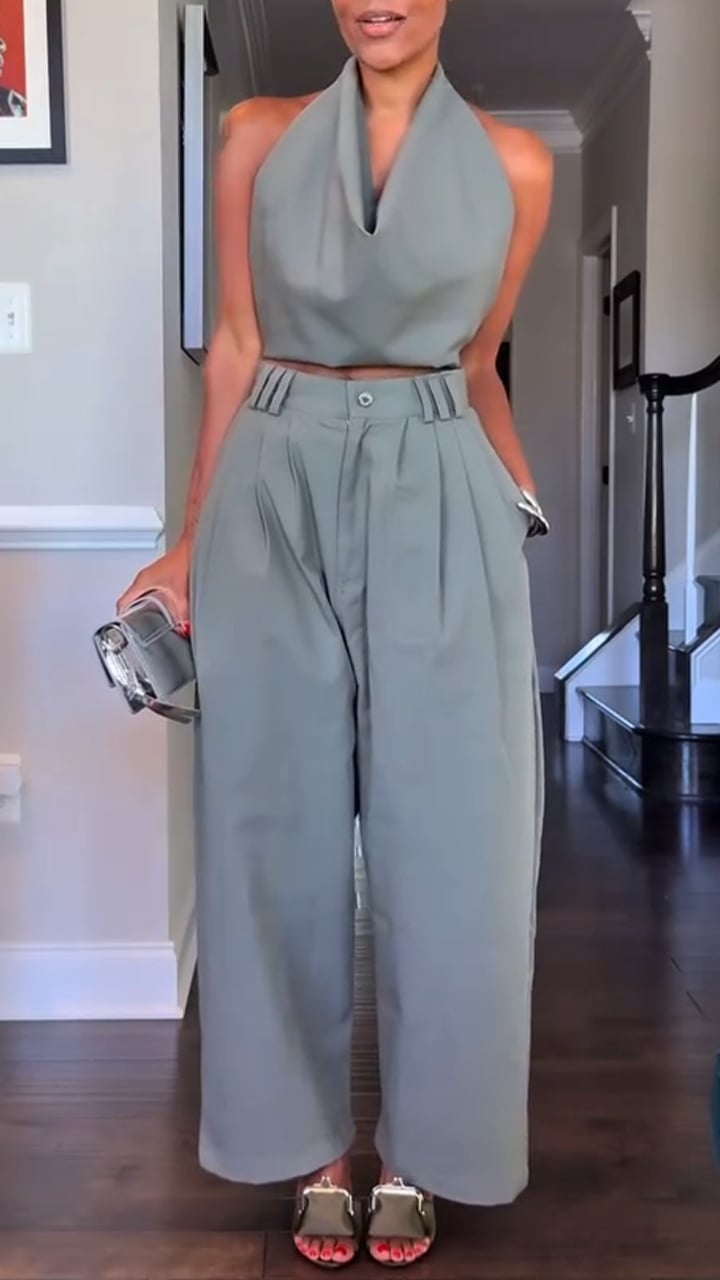 Women's Halter Neck Cotton & Linen Sleeveless Casual Suit π