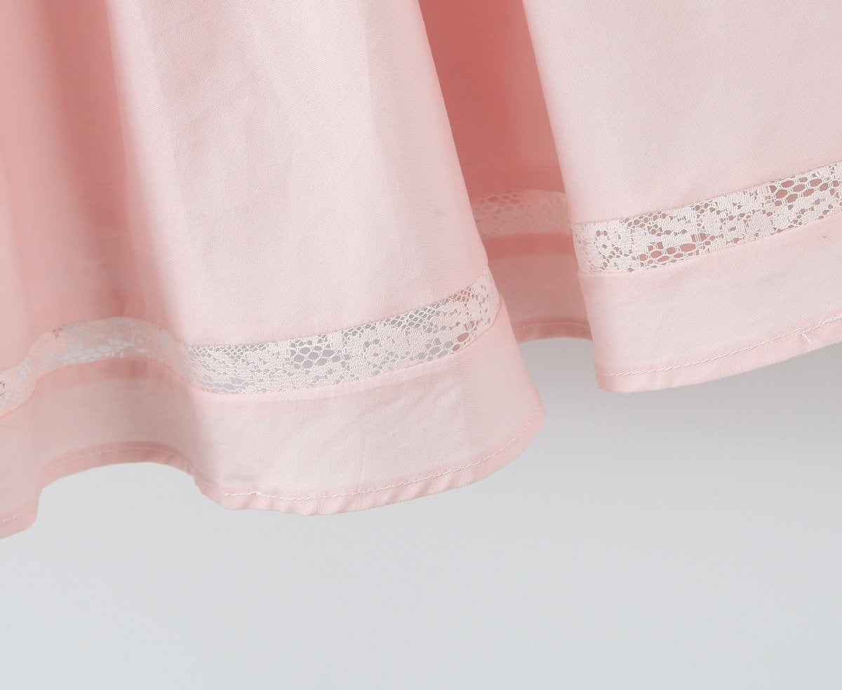 Pink Stretch Cotton Mini Dress with Tulle Lining & Bow Straps