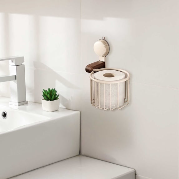 Suction-Cup Walnut-Finish Paper Towel Holder – Vintage-Style Kitchen & Bathroom Organizer