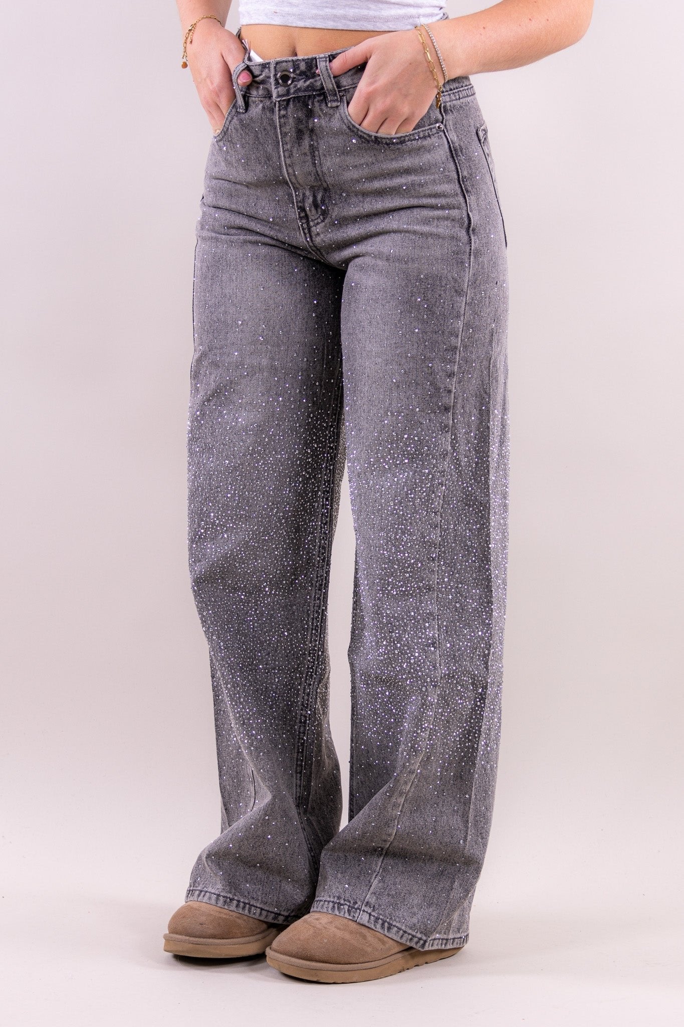 Glitter wide leg jeans