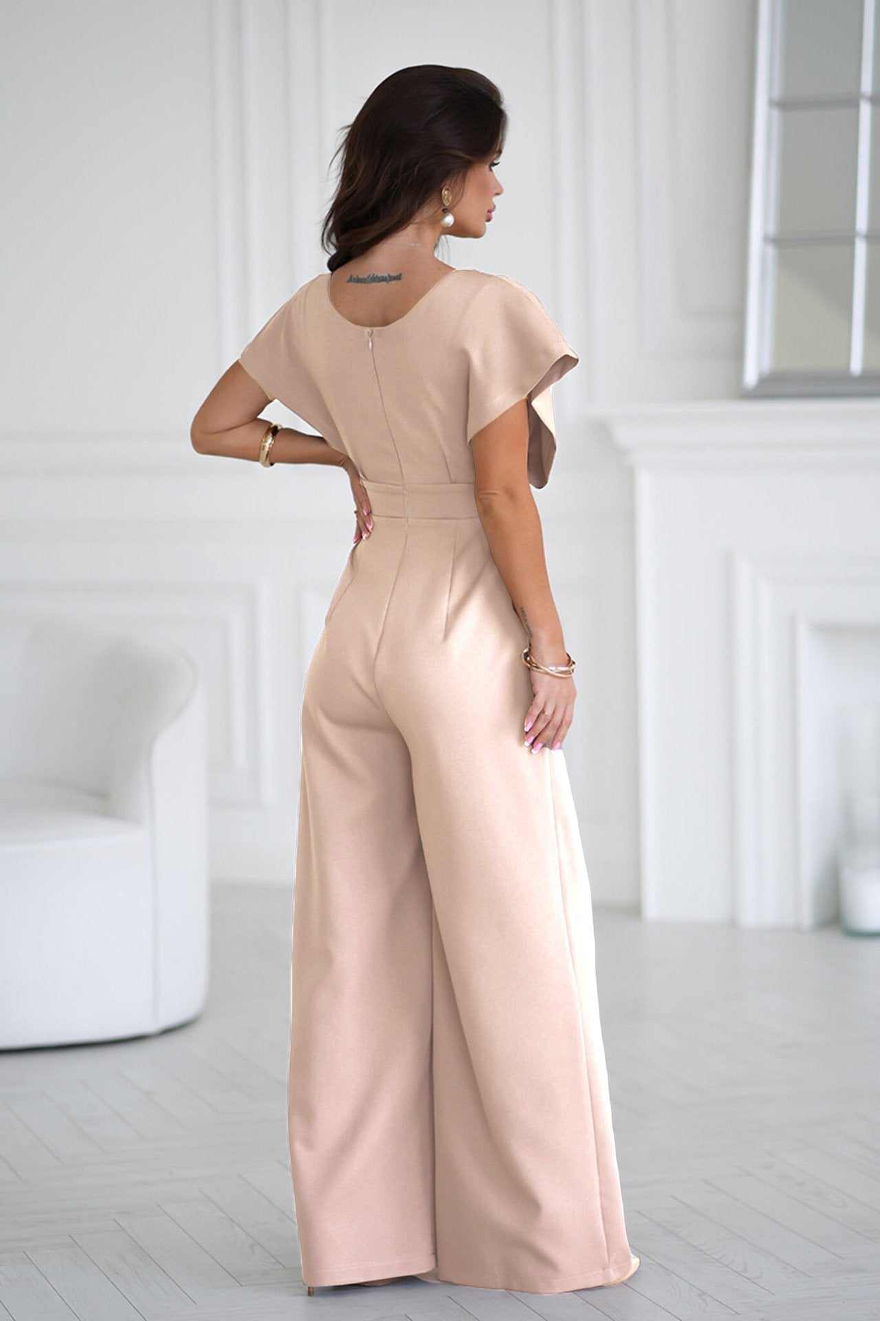 👗 Women’s V - Neck Wide - Legged Jumpsuit | One - Piece Chic & Comfort