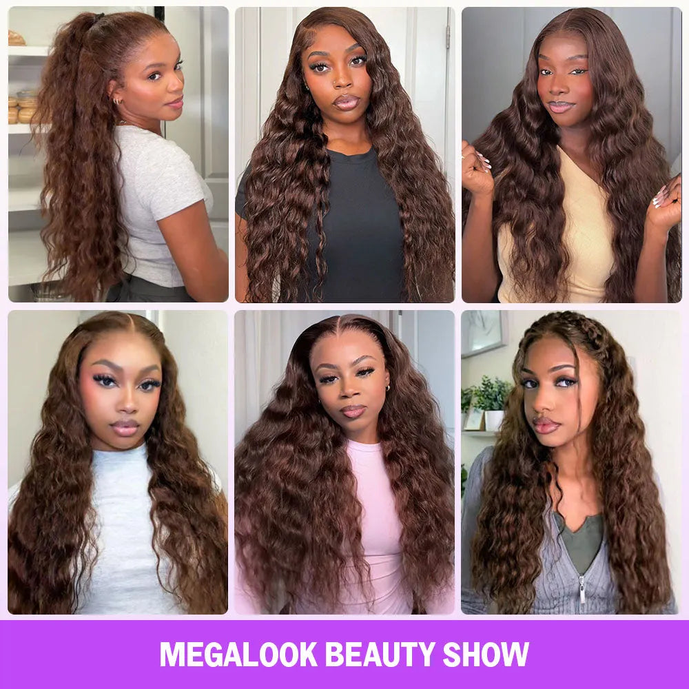 Chocolate Brown Glueless Wigs Bohemian Curl with Drawstring 100% Human Hair Wig