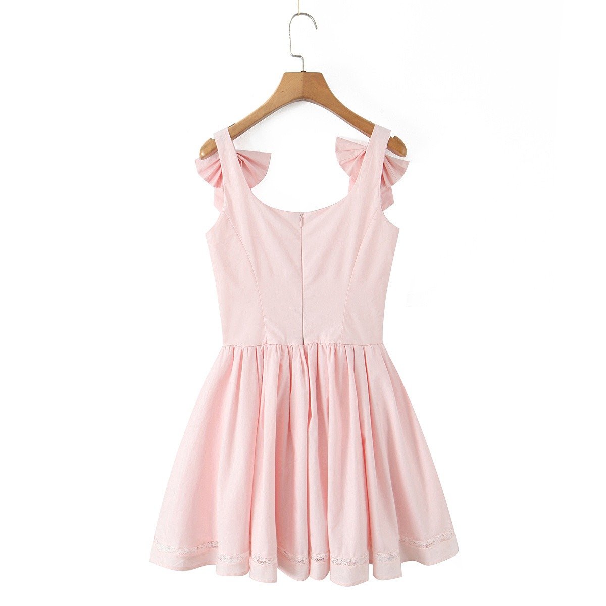 Pink Stretch Cotton Mini Dress with Tulle Lining & Bow Straps