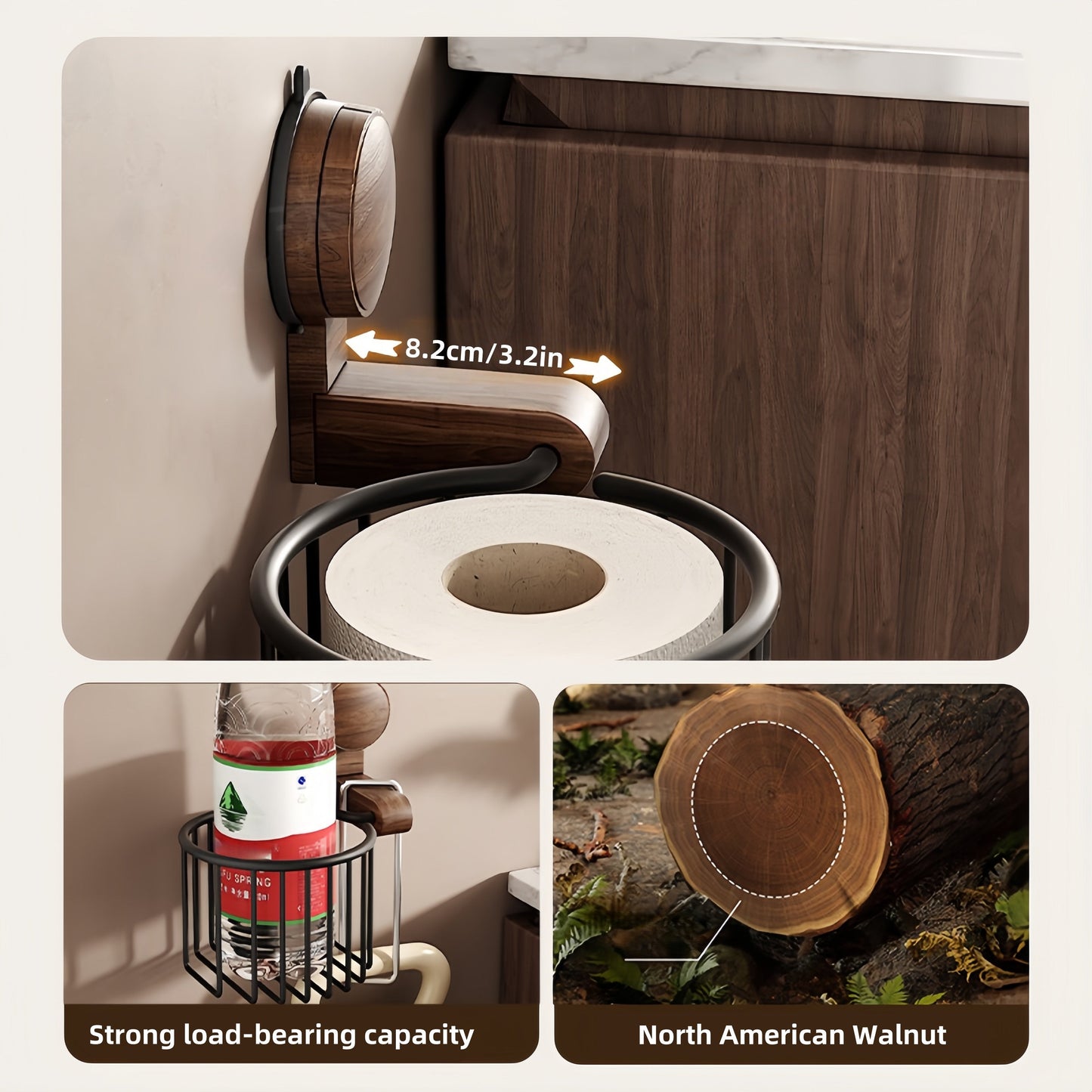 Suction-Cup Walnut-Finish Paper Towel Holder – Vintage-Style Kitchen & Bathroom Organizer