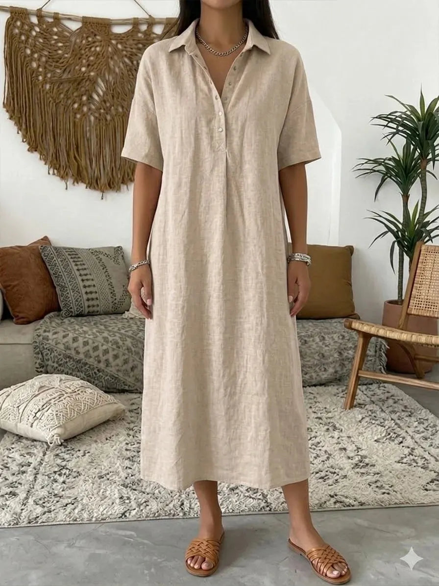 ✨✨Women's casual cotton and linen polo shirt midi dress