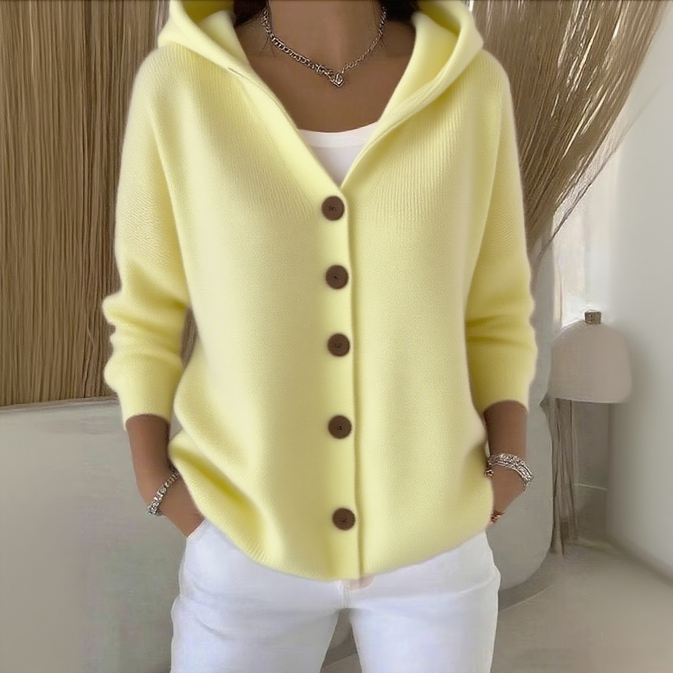 Women Cotton Plain Long Sleeve Comfy Casual Cardigan
