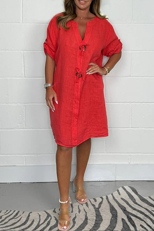 👗2025 Hot Sale💖Plus-Size Tunic Dress with Button Detail