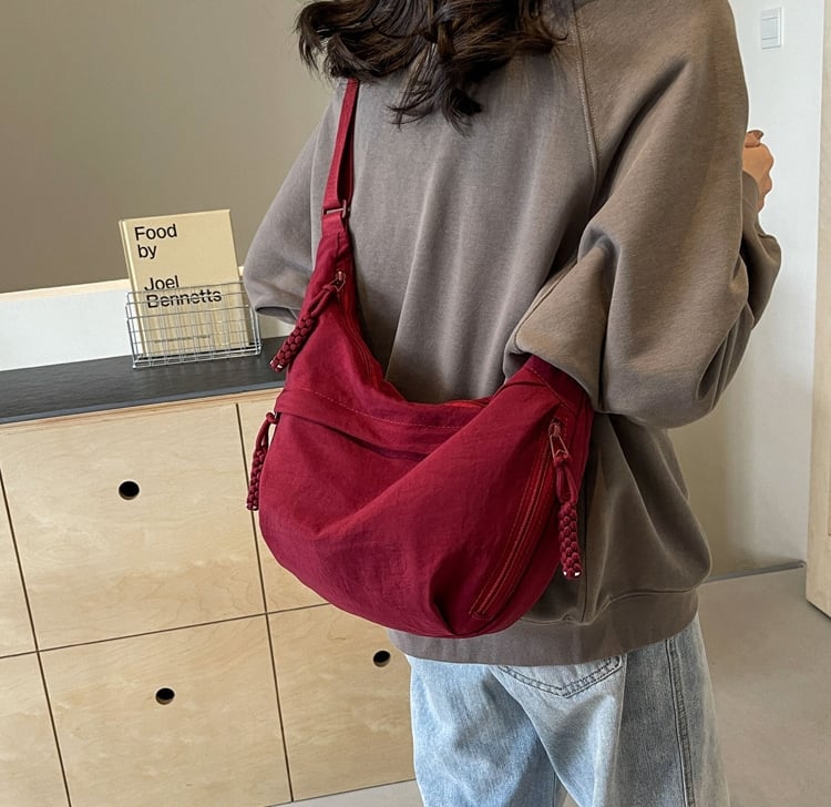 Women's Fashion Plain Color Nylon Crossbody Bag