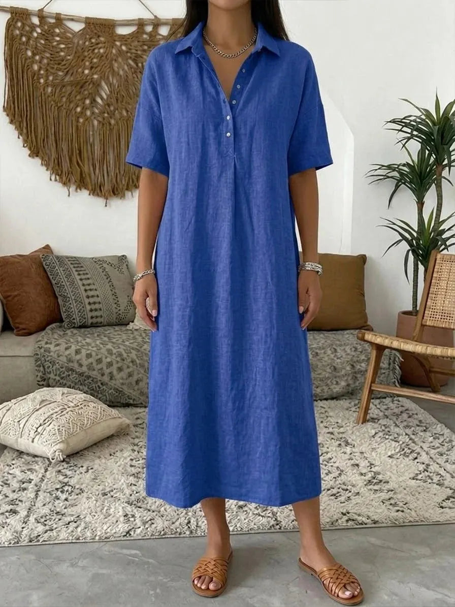 ✨✨Women's casual cotton and linen polo shirt midi dress