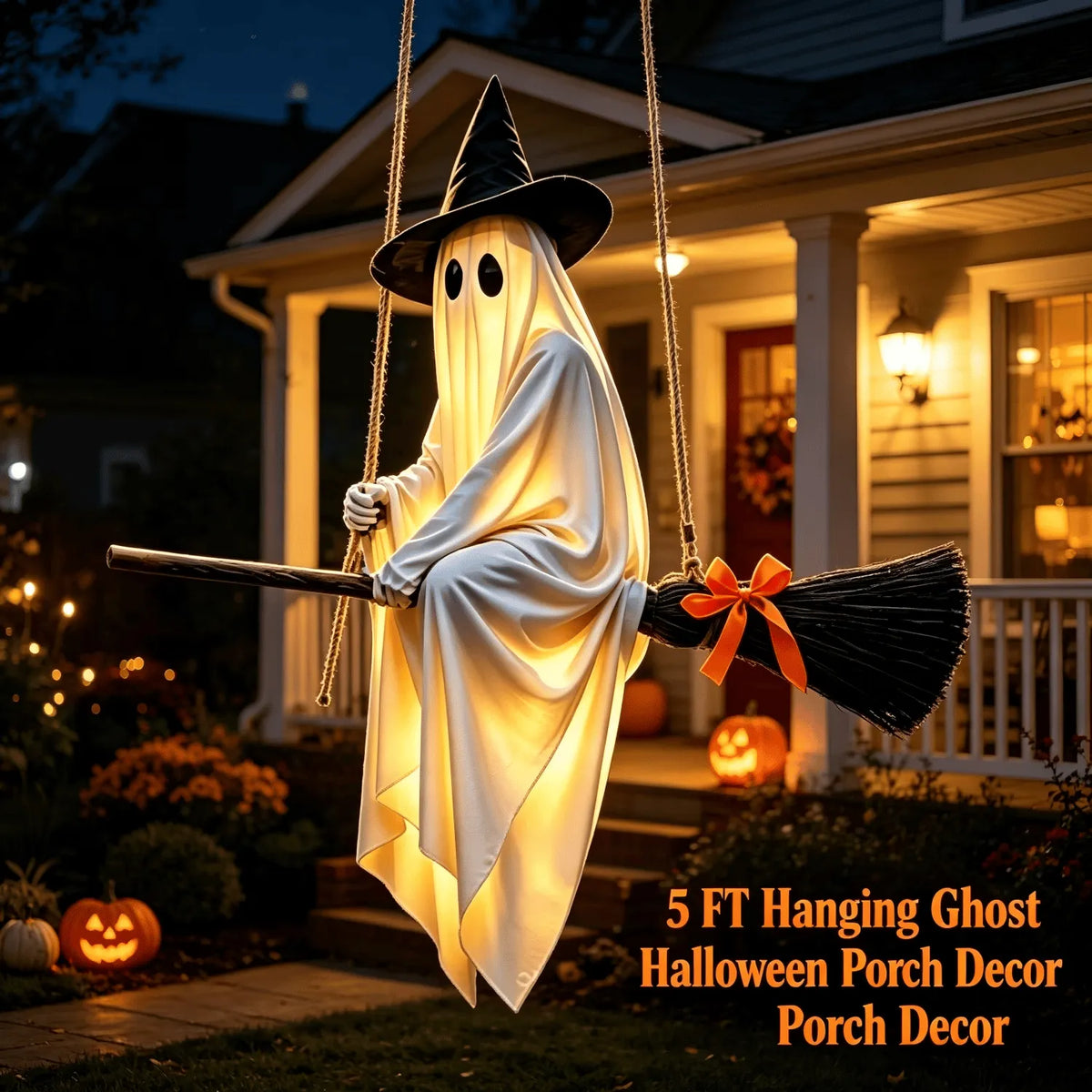 👻🧹Glowing Ghost Riding a Flying Witch's Broomstick