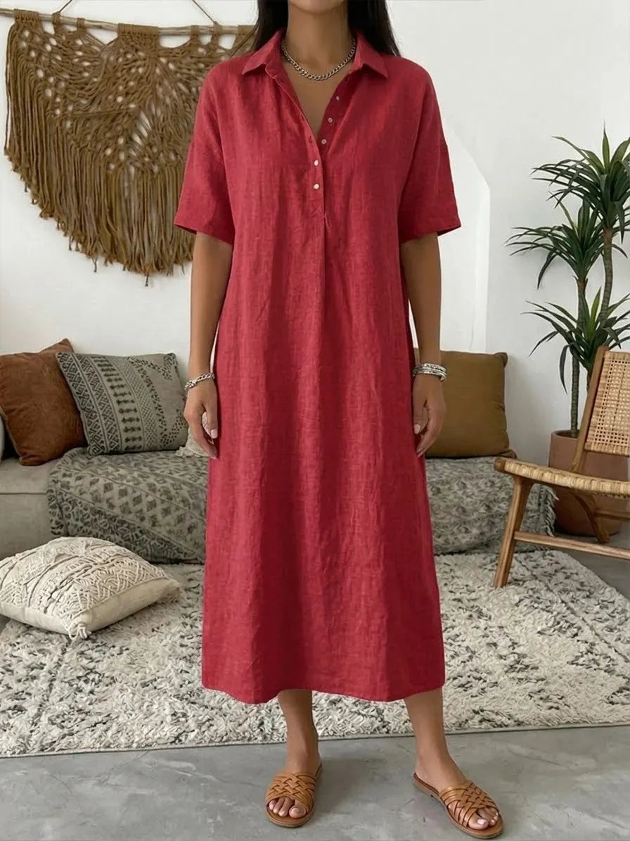✨✨Women's casual cotton and linen polo shirt midi dress