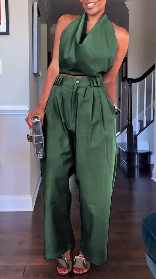 Women's Halter Neck Cotton & Linen Sleeveless Casual Suit 💎
