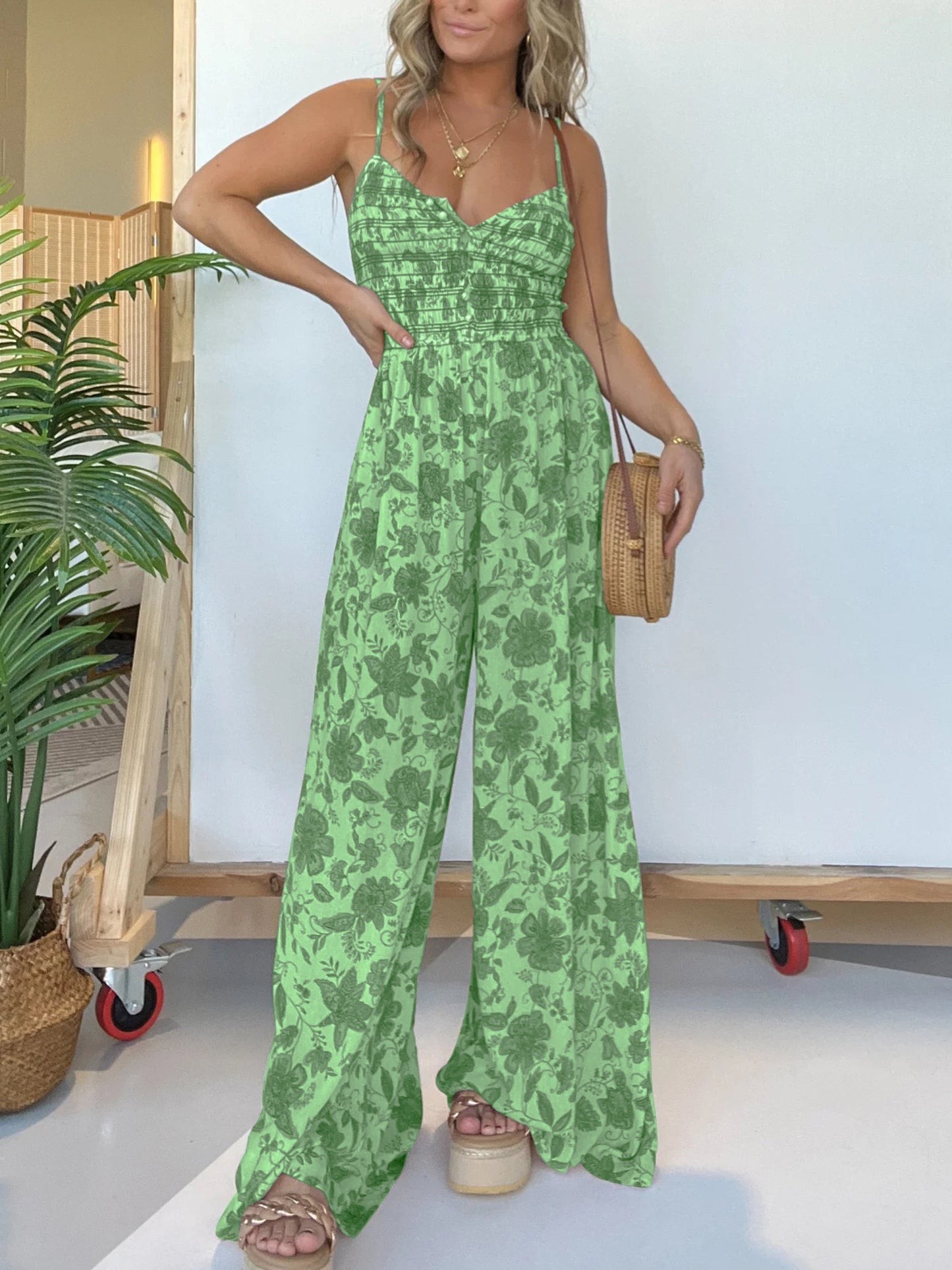 💓Floral Suspender Wide-leg Jumpsuit