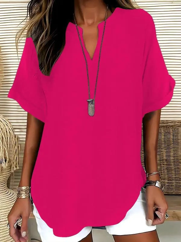 Summer Fashion Choice - Women's Solid Color Short-Sleeve Shirt