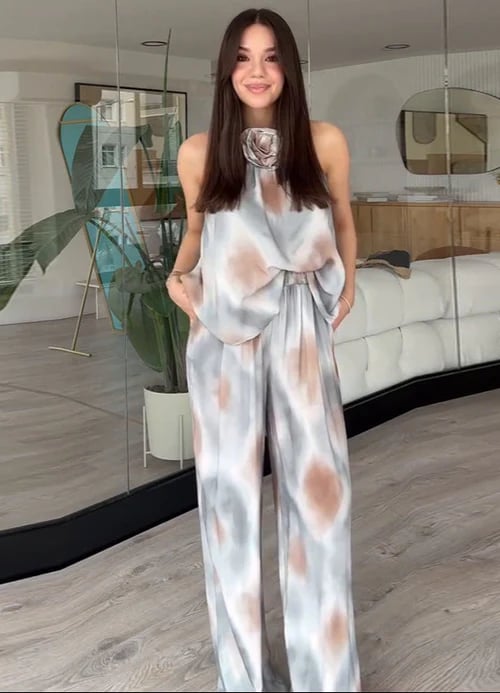 Vacation Style Casual Sleeveless Shirt and Pants Set