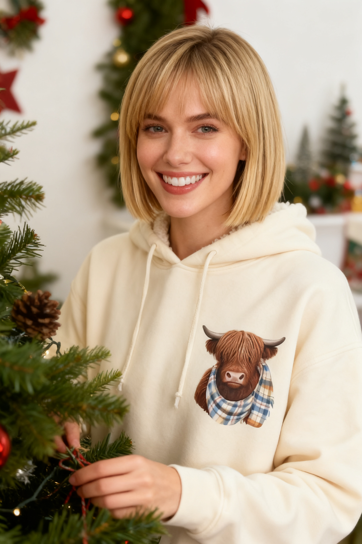 Cute Highland Cow Cozy Fleece-Lined Hooded Sweatshirt Perfect Gift for Her!