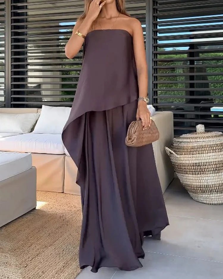 Elegant Sleeveless Tube Top Skirt Two Piece Set
