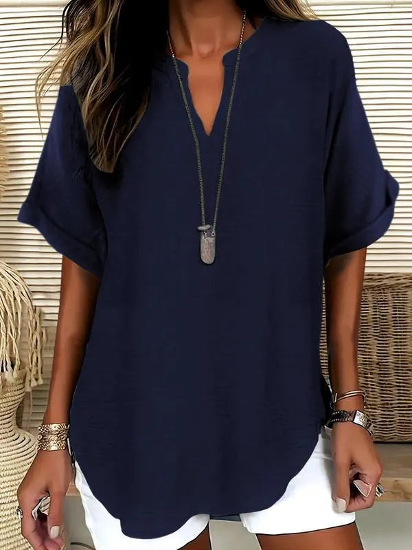Summer Fashion Choice - Women's Solid Color Short-Sleeve Shirt