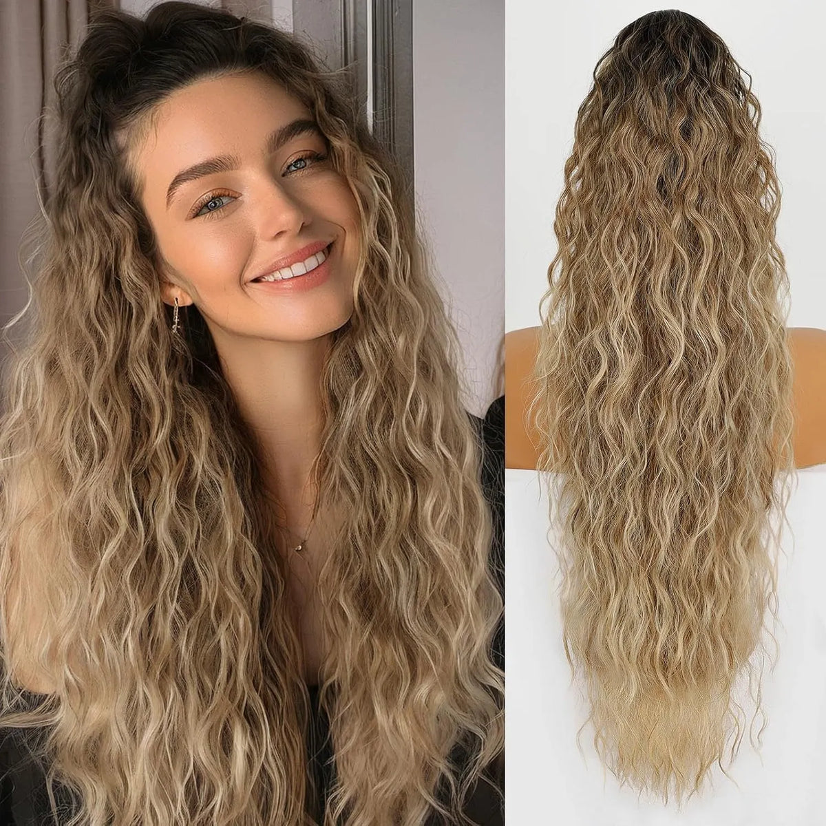 💖Clip-In Wave Ponytail Hair Extension Natural Fluffy African Style Wig💖