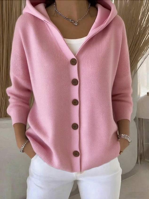Women Cotton Plain Long Sleeve Comfy Casual Cardigan