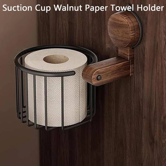 Suction-Cup Walnut-Finish Paper Towel Holder – Vintage-Style Kitchen & Bathroom Organizer