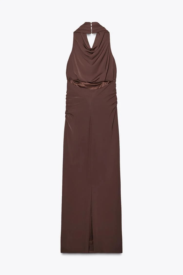 NARCISA | Long Dress with Cascading Neckline & Open Back