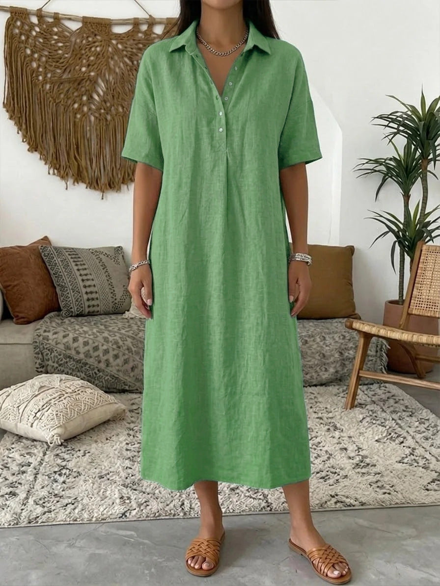 ✨✨Women's casual cotton and linen polo shirt midi dress