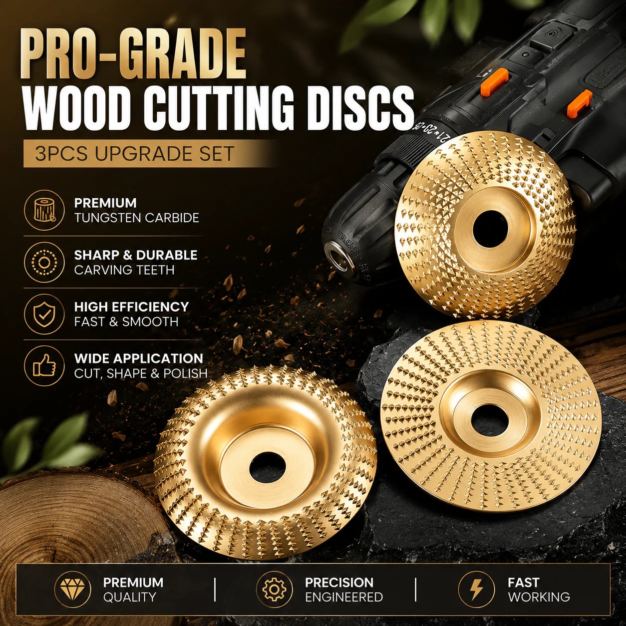 Wood carving and grinding wheel set - Shaped grinding wheels for wood cutting