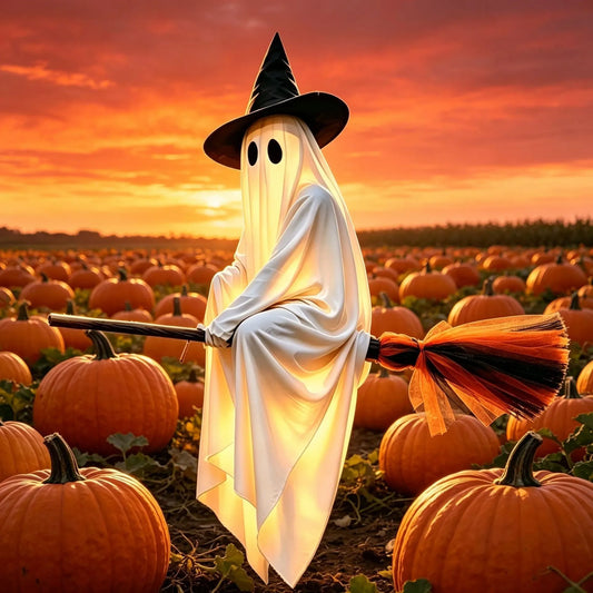 👻🧹Glowing Ghost Riding a Flying Witch's Broomstick