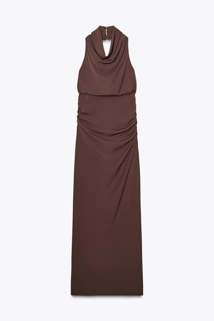 NARCISA | Long Dress with Cascading Neckline & Open Back