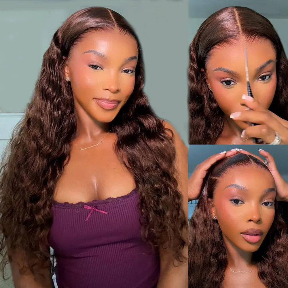 Chocolate Brown Glueless Wigs Bohemian Curl with Drawstring 100% Human Hair Wig