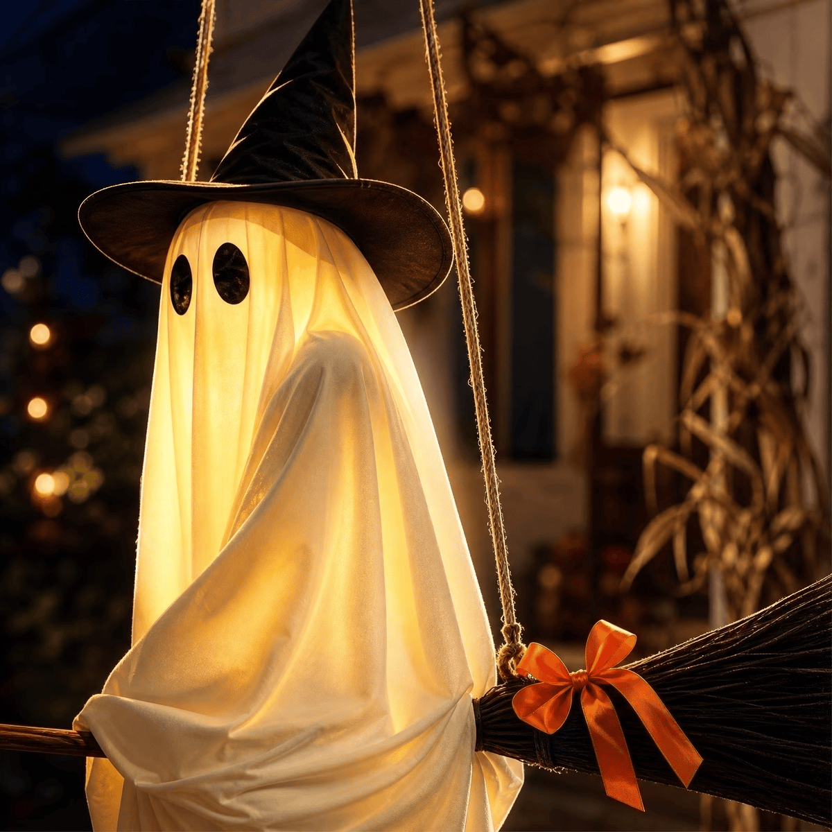👻🧹Glowing Ghost Riding a Flying Witch's Broomstick