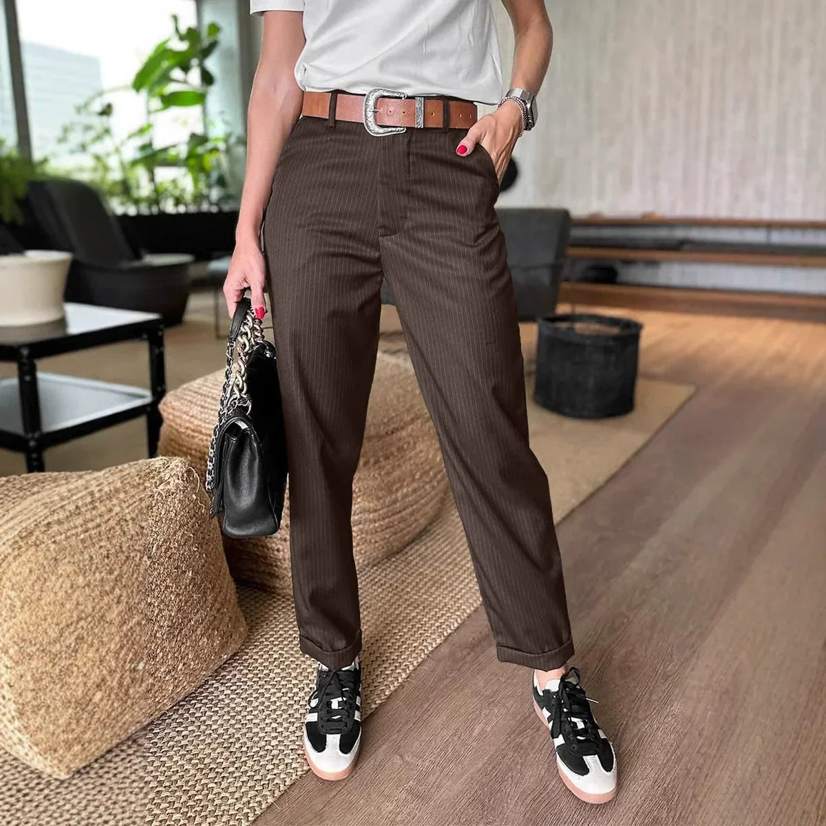 Women's High Waist Casual Straight Blazer Pants