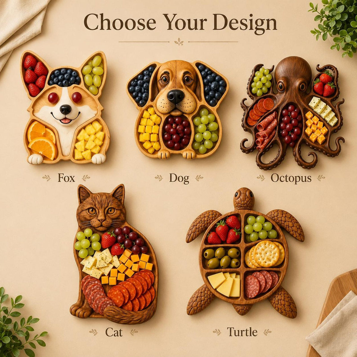 🍒Animal-shaped wooden divider platter