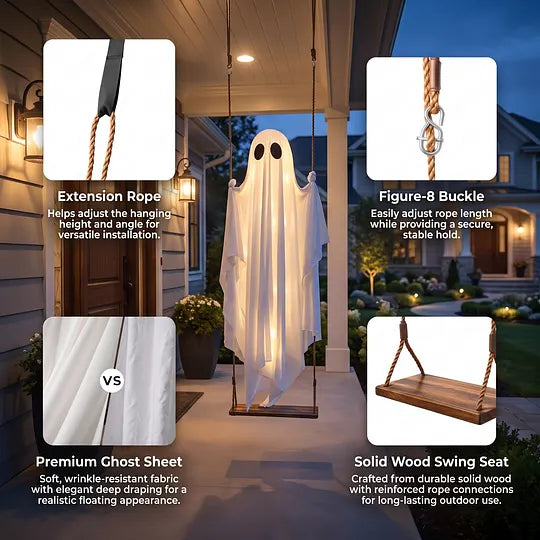 👻 Hanging Ghost Swing Decoration with String Lights🎃